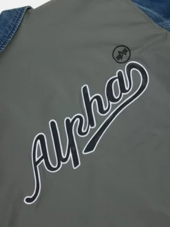DENIM RELAXED MIXED MEDIA FLIGHT JACKET