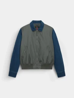 DENIM RELAXED MIXED MEDIA FLIGHT JACKET