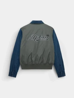DENIM RELAXED MIXED MEDIA FLIGHT JACKET