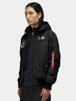 PATCHED HOODED RIB FLIGHT JACKET