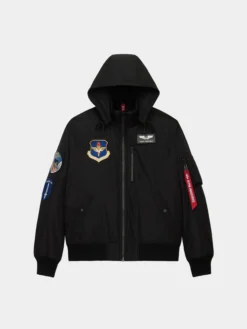 PATCHED HOODED RIB FLIGHT JACKET