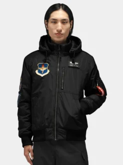 PATCHED HOODED RIB FLIGHT JACKET