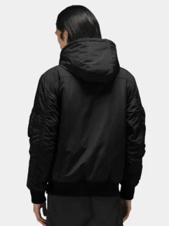 PATCHED HOODED RIB FLIGHT JACKET