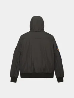 PATCHED HOODED RIB FLIGHT JACKET